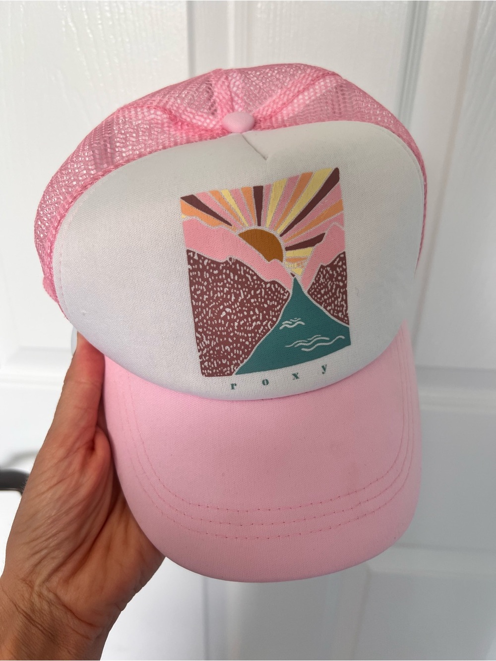 Roxy Pink Mesh-Back Kids Hat with Sunset Graphic